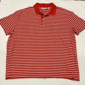 Lacoste Men's Polo in Red-Orange and White Stripes